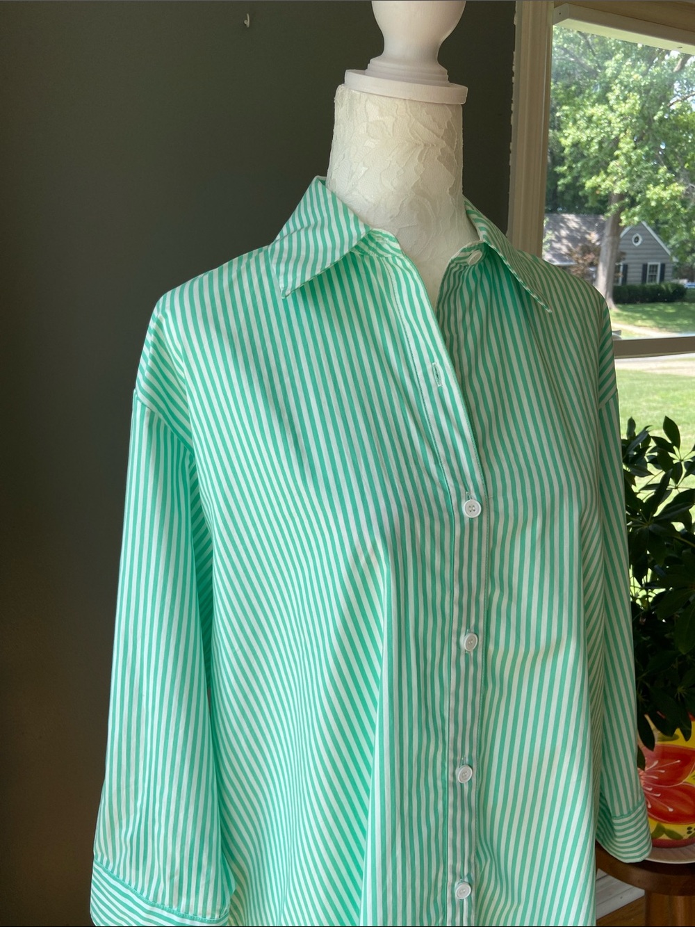 The Burgess Collection “The Striped Oxford Dress” Green & White Size X Small - Picture 6 of 12